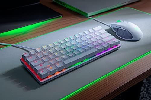 OPEN BOX Razer Huntsman Mini (with cable) - Mercury Edition - 60% Optical Gaming Keyboard (Linear Purple Switch)
