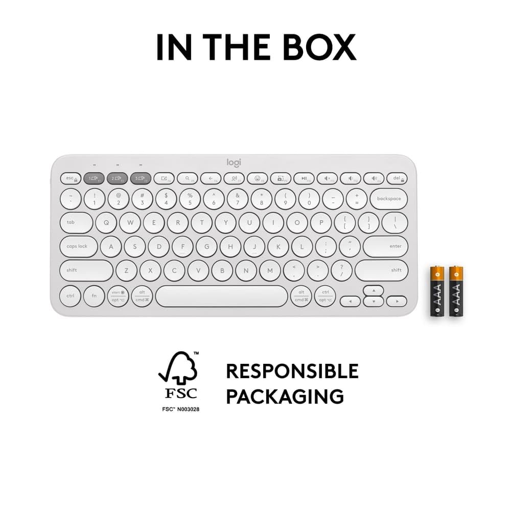 OPEN BOX Logitech Pebble Keys 2 K380s, Multi-Device Bluetooth Wireless Keyboard with Customisable Shortcuts, Slim and Portable, Easy-Switch for Windows, macOS, iPadOS, Android, Chrome OS - Tonal White