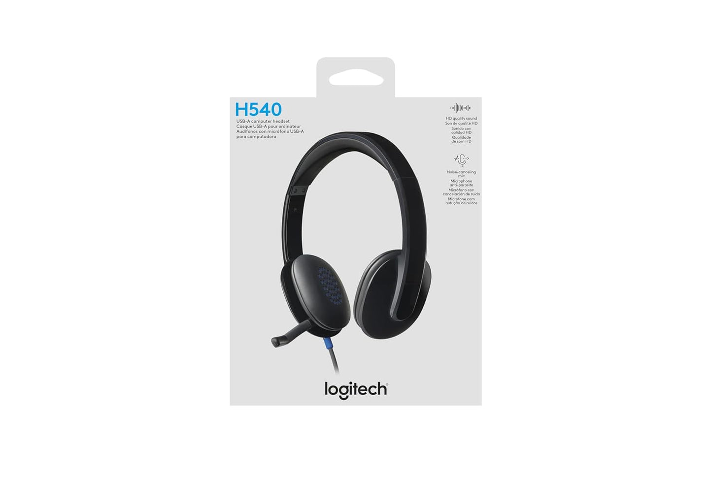 OPEN BOX Logitech H540 Stereo Wired Headphones On Ear Headphones With Mic With Noise-Cancelling Usb, On Ear Controls, Mute Indicator Light, Pc/Mac/Laptop - (Black)