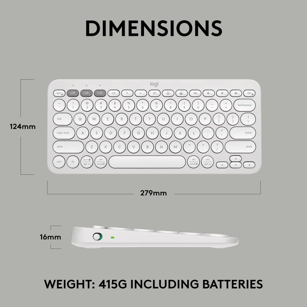 OPEN BOX Logitech Pebble Keys 2 K380s, Multi-Device Bluetooth Wireless Keyboard with Customisable Shortcuts, Slim and Portable, Easy-Switch for Windows, macOS, iPadOS, Android, Chrome OS - Tonal White