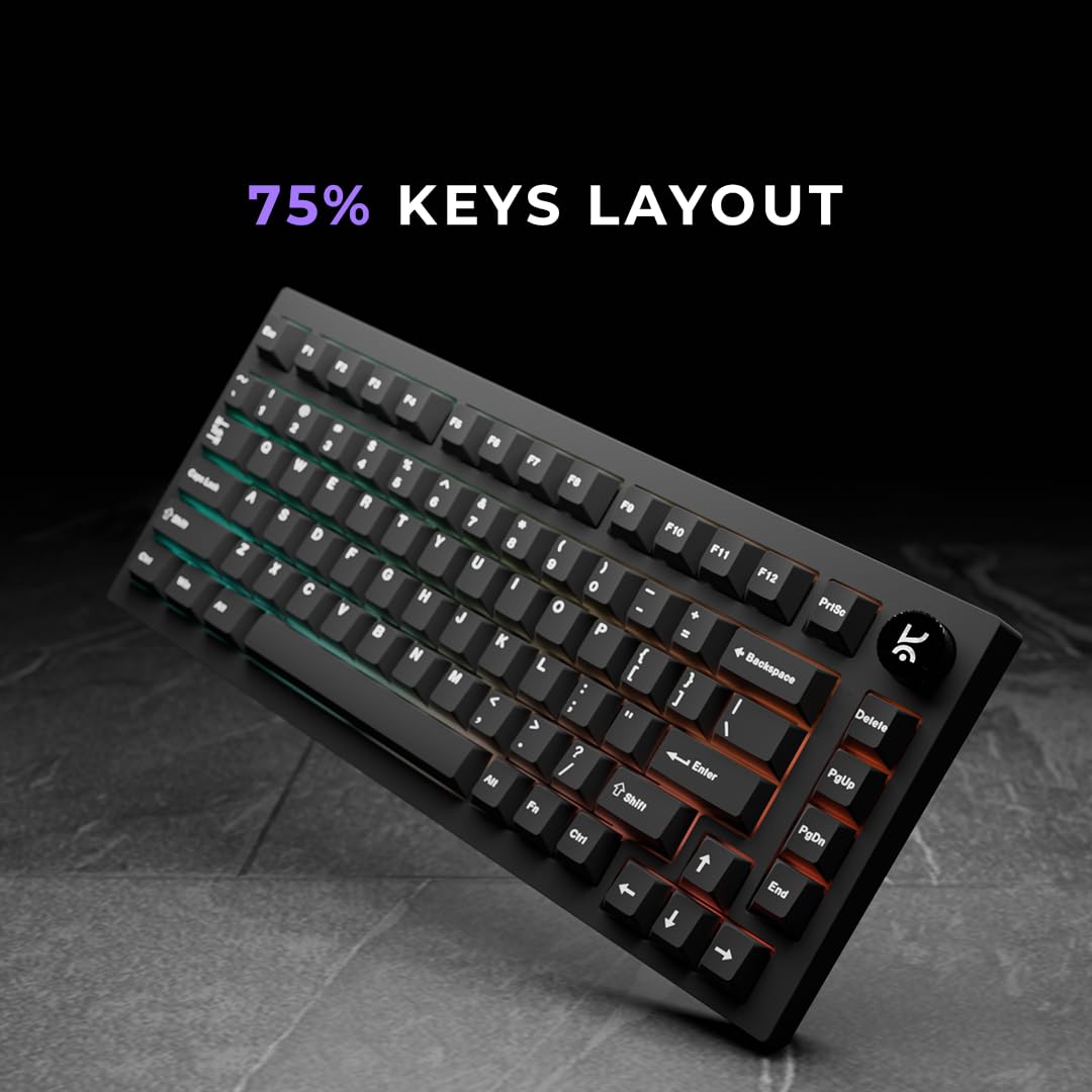SEALED PACK Kreo Swarm 75% Wireless Mechanical Keyboard with Pre-lubed Switches, 5-pin Hot Swap PCB and 5 Layers Sound Absorption (Black Purple, GTMX Sense Switches)