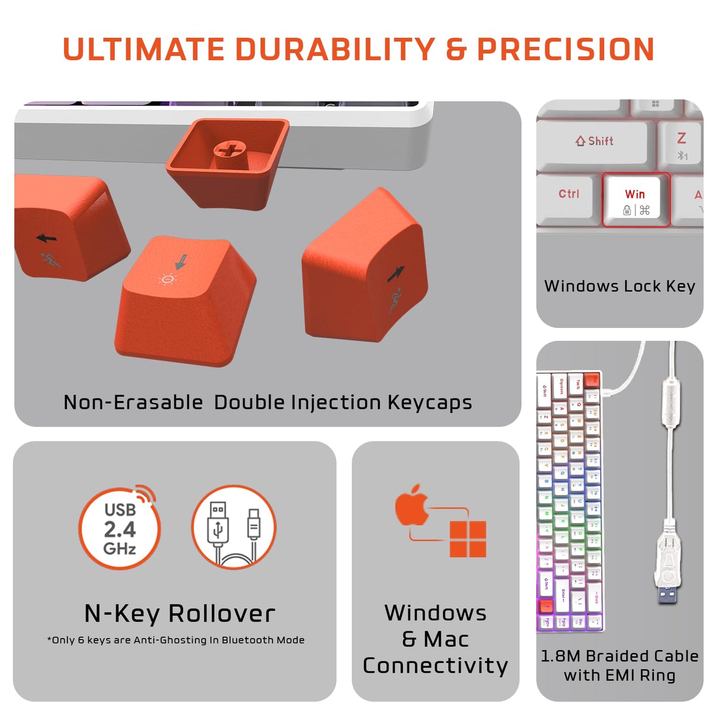 OPEN BOX EvoFox Katana S Mini Wireless Mechanical Keyboard | Tri-Mode (3X BT, 2.4GHz & Wired) Connectivity | Hot-Swappable Red Switches | 68-Key Compact Layout | Rainbow Backlight | Rechargeable Battery