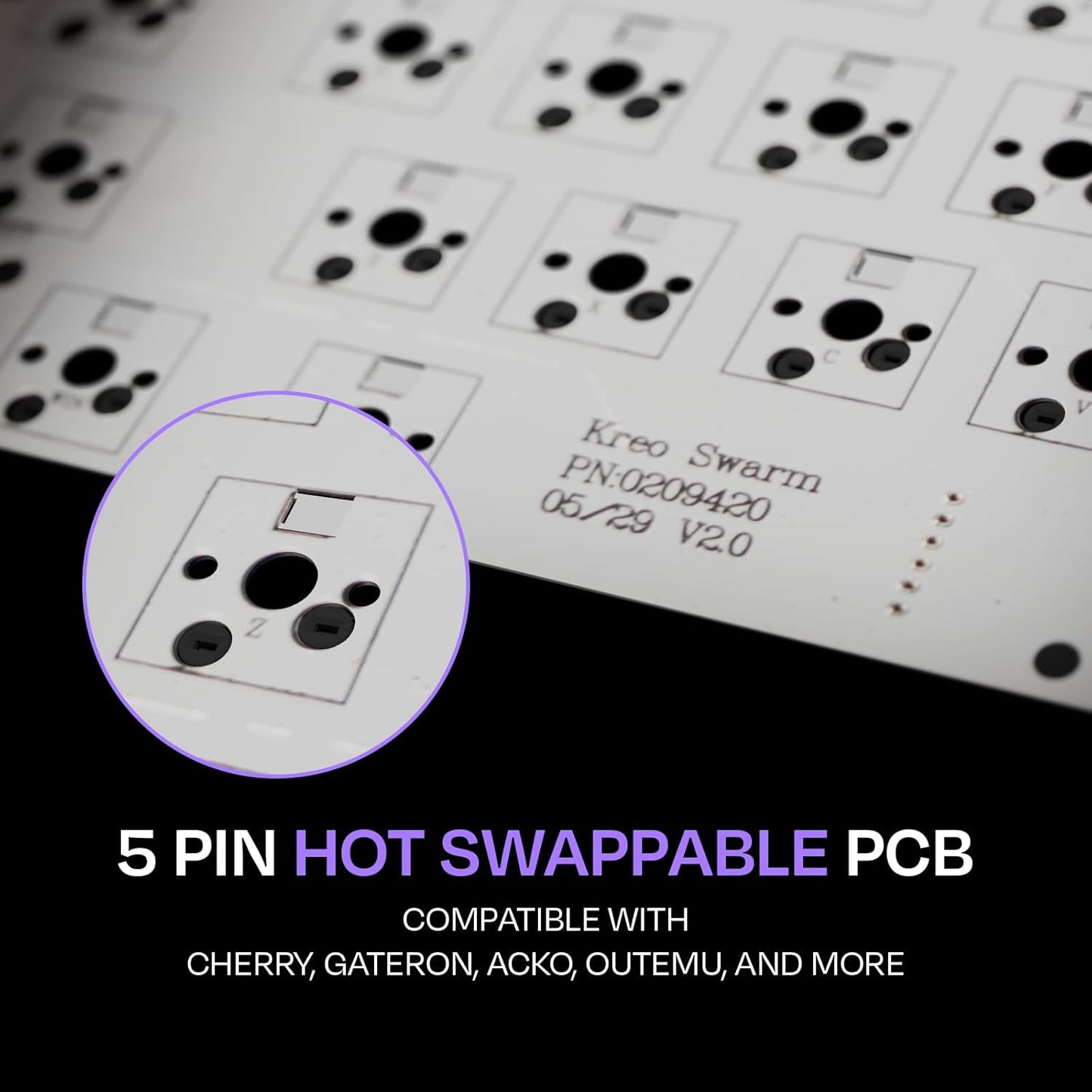 SEALED PACK Kreo Swarm 75% Wireless Mechanical Keyboard with Pre-lubed Switches, 5-pin Hot Swap PCB and 5 Layers Sound Absorption (Black Purple, GTMX Sense Switches)
