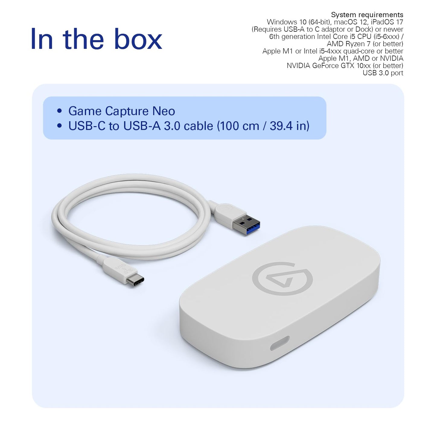 OPEN BOX Elgato Game Capture Neo — 4K60 HDR Passthrough, 1080p60 Capture – for PS4/PS5/Xbox/Switch/iPhone – Capture to Laptop, PC, Mac, iPad