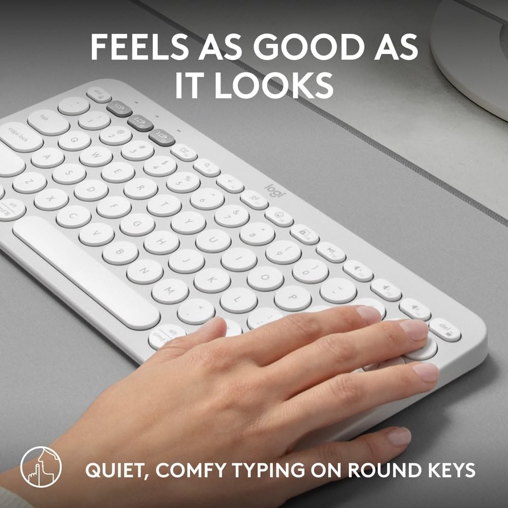 OPEN BOX Logitech Pebble Keys 2 K380s, Multi-Device Bluetooth Wireless Keyboard with Customisable Shortcuts, Slim and Portable, Easy-Switch for Windows, macOS, iPadOS, Android, Chrome OS - Tonal White