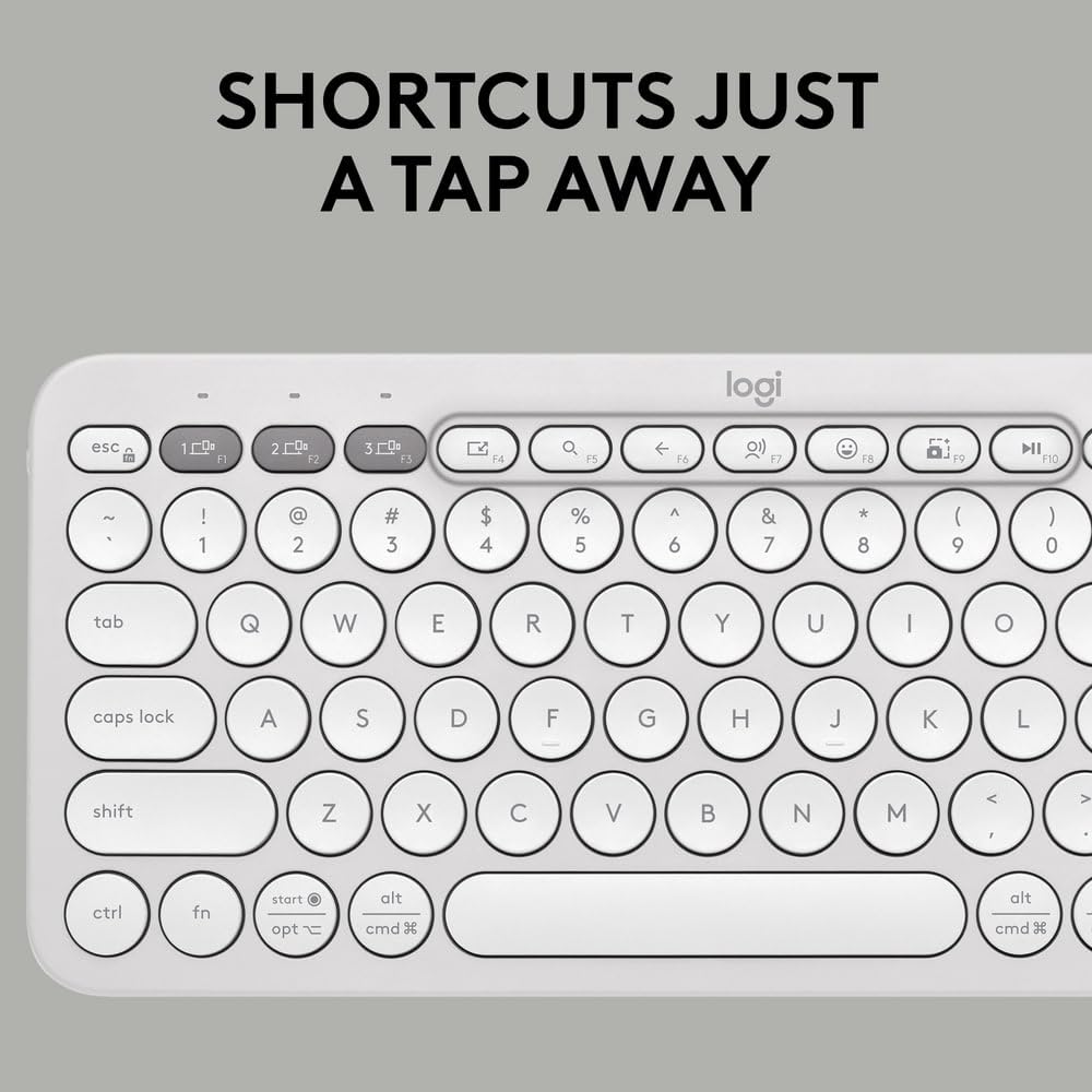 OPEN BOX Logitech Pebble Keys 2 K380s, Multi-Device Bluetooth Wireless Keyboard with Customisable Shortcuts, Slim and Portable, Easy-Switch for Windows, macOS, iPadOS, Android, Chrome OS - Tonal White
