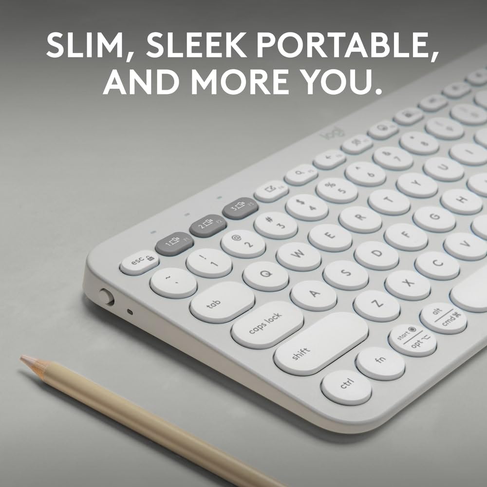 OPEN BOX Logitech Pebble Keys 2 K380s, Multi-Device Bluetooth Wireless Keyboard with Customisable Shortcuts, Slim and Portable, Easy-Switch for Windows, macOS, iPadOS, Android, Chrome OS - Tonal White