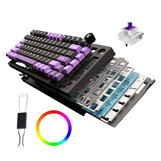 SEALED PACK Kreo Swarm 75% Wireless Mechanical Keyboard with Pre-lubed Switches, 5-pin Hot Swap PCB and 5 Layers Sound Absorption (Black Purple, GTMX Sense Switches)