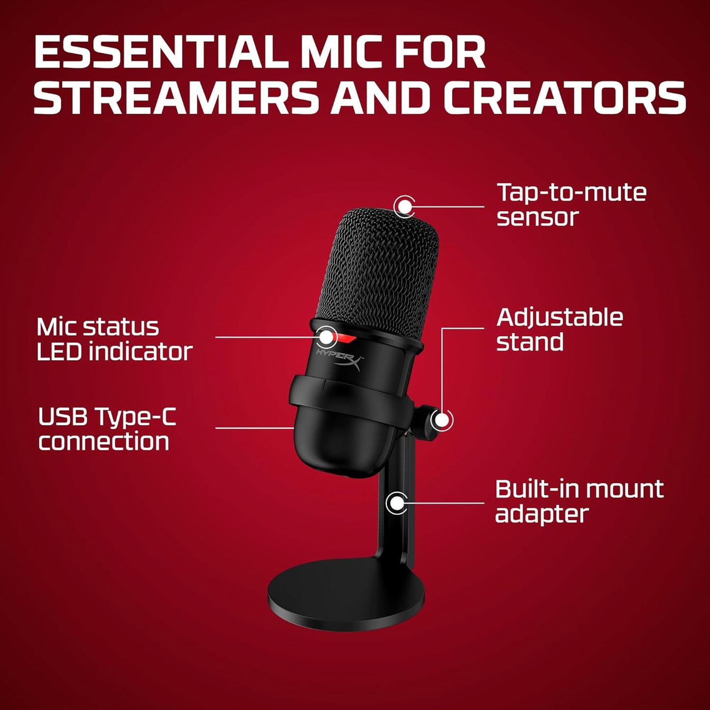 SEALED PACK HyperX Solocast-USB Condenser Gaming Unidirectional Microphone,for Pc,Ps4,and Mac