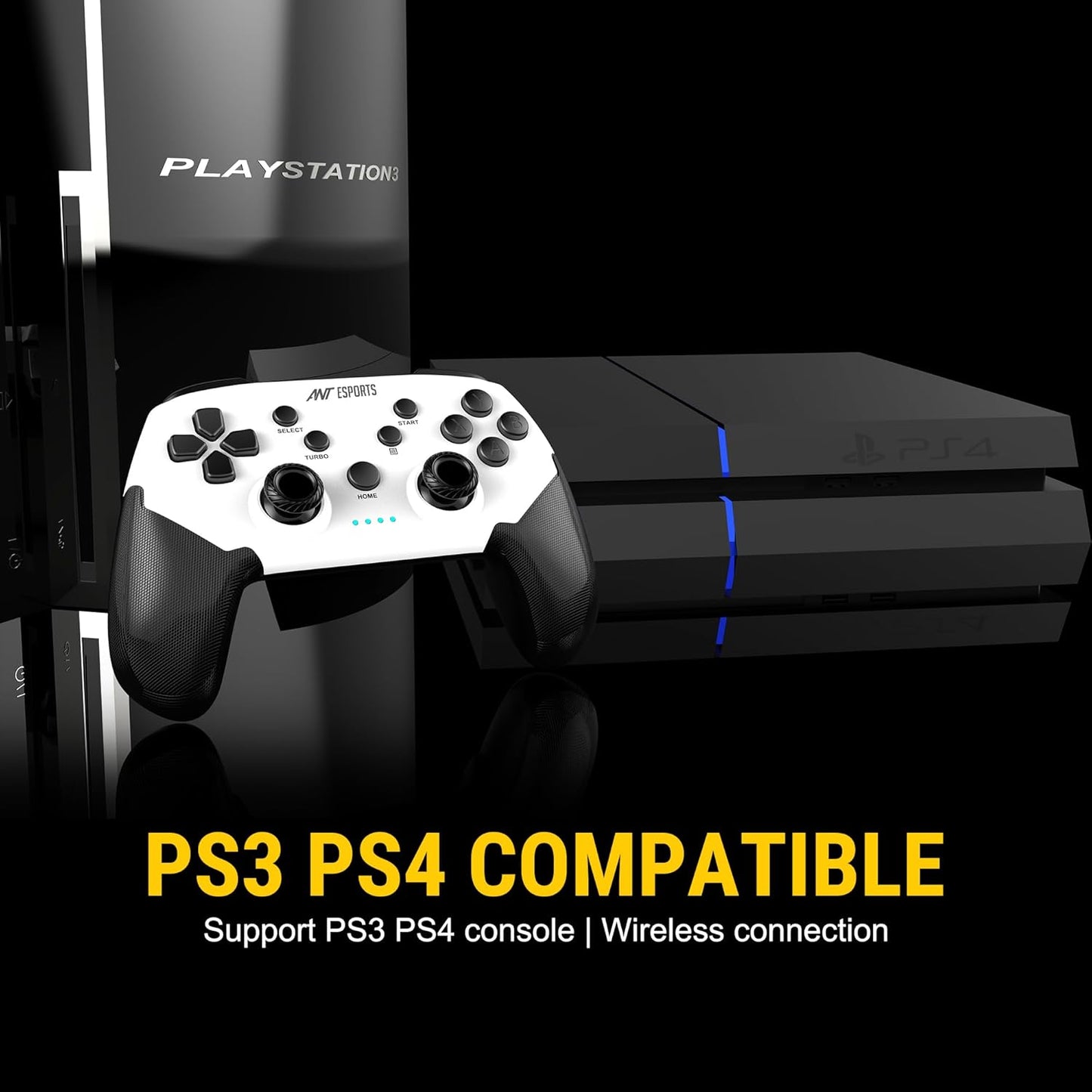 OPEN BOX Ant Esports GP320 Wireless Gamepad/Android/Windows PC/IOS/Switch / PS4 / PS3, Bluetooth Game Pad/Vibration Motors/Turbo Function – Black White