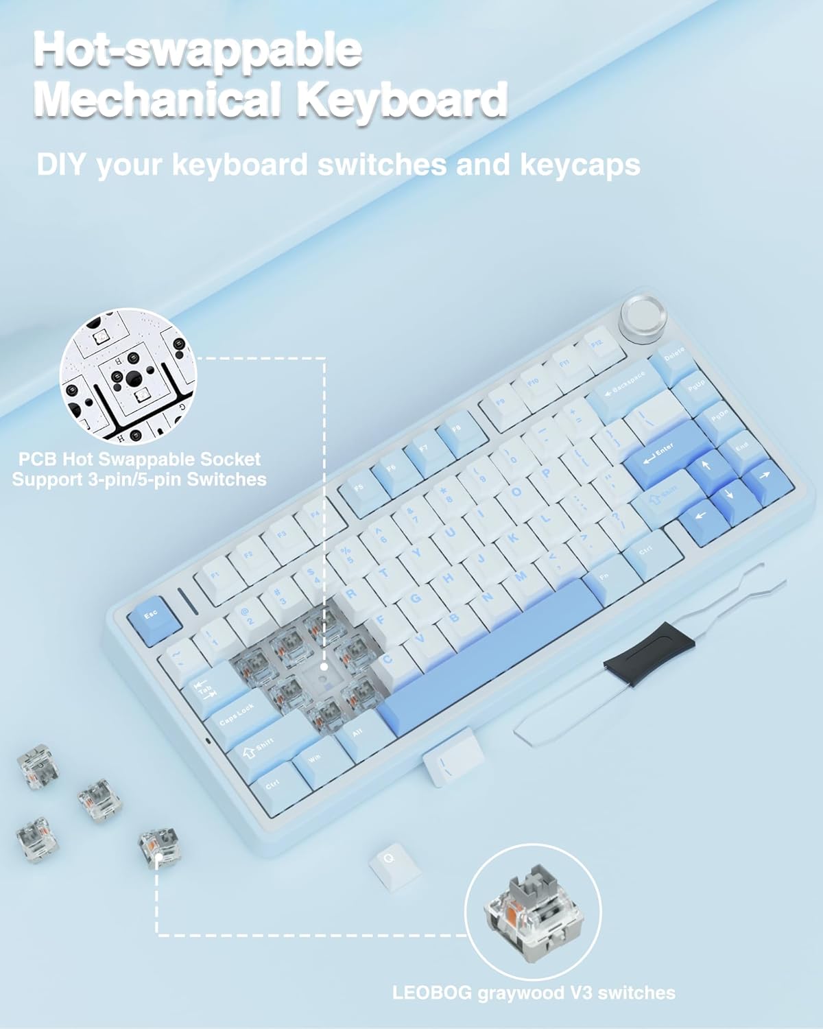 OPEN BOX AULA F75 75% Wireless Mechanical Keyboard | Hot Swappable | Pre-lubed Linear Switches | RGB Backlit | 2.4GHz/Type-C/Bluetooth Gaming Keyboard