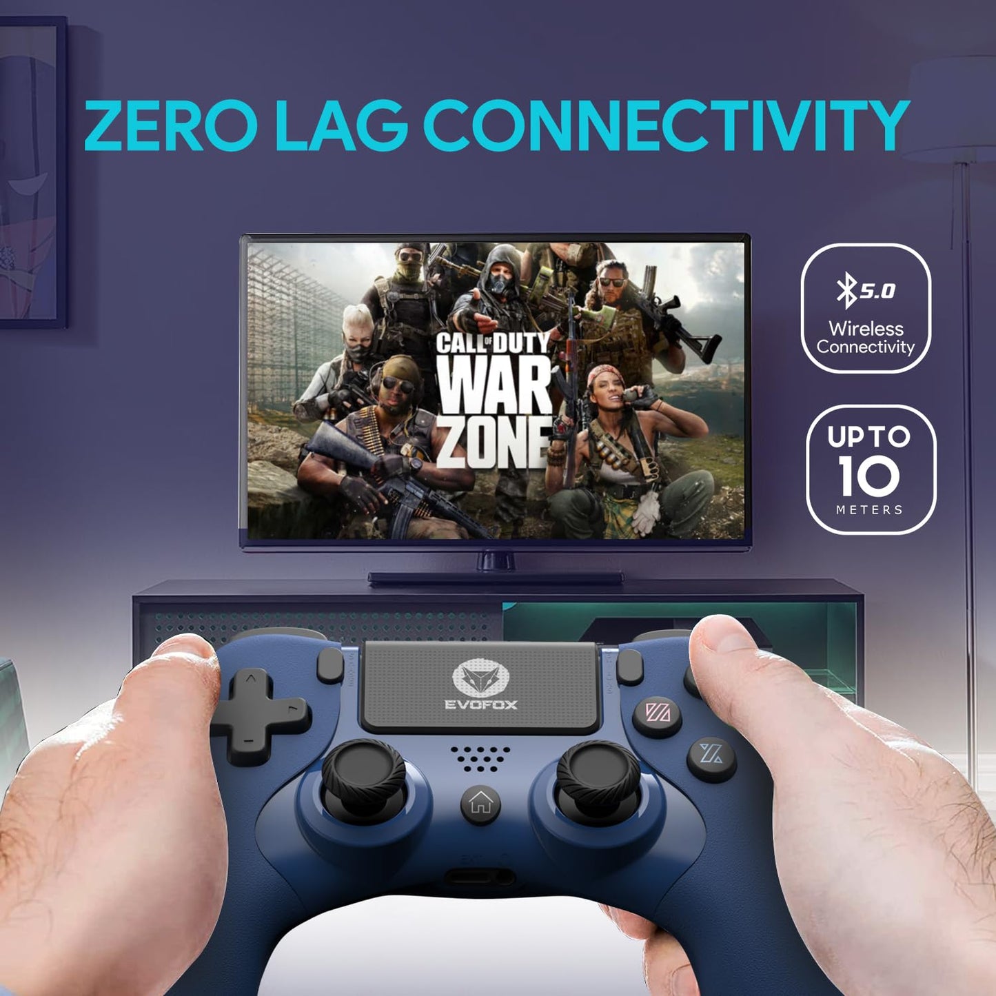 OPEN BOX EvoFox Elite Play ps4 controller dualshock 4, iPad & iPhones | Bluetooth 5 | Dual Vibration | 6 Axis Gyro Sensor | 10 Hours of Game Play | Touch Panel | Built in Speaker | 3.5 mm Headset Port (Blue)