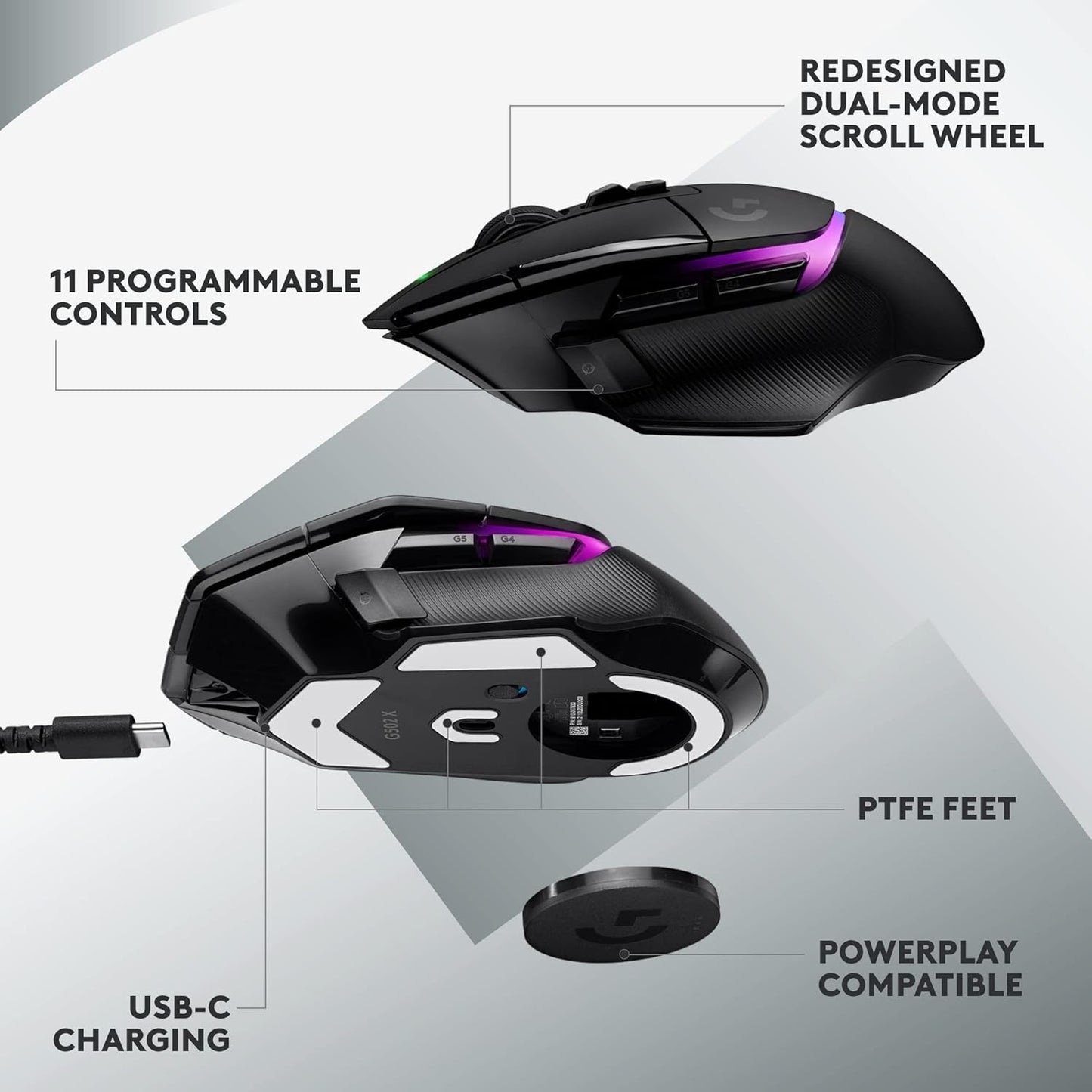 OPEN BOX Logitech G502 X Lightspeed Plus Wireless RGB Gaming Mouse - Optical Mouse with LIGHTFORCE Hybrid switches, LIGHTSYNC RGB, Hero 25K Gaming Sensor, Compatible with PC/macOS/Windows - Black