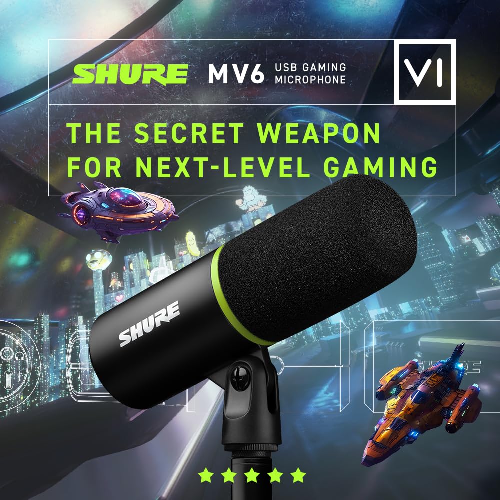 OPEN BOX Shure MV6 Gaming Microphone, Dynamic USB PC Mic for Gaming & Streaming