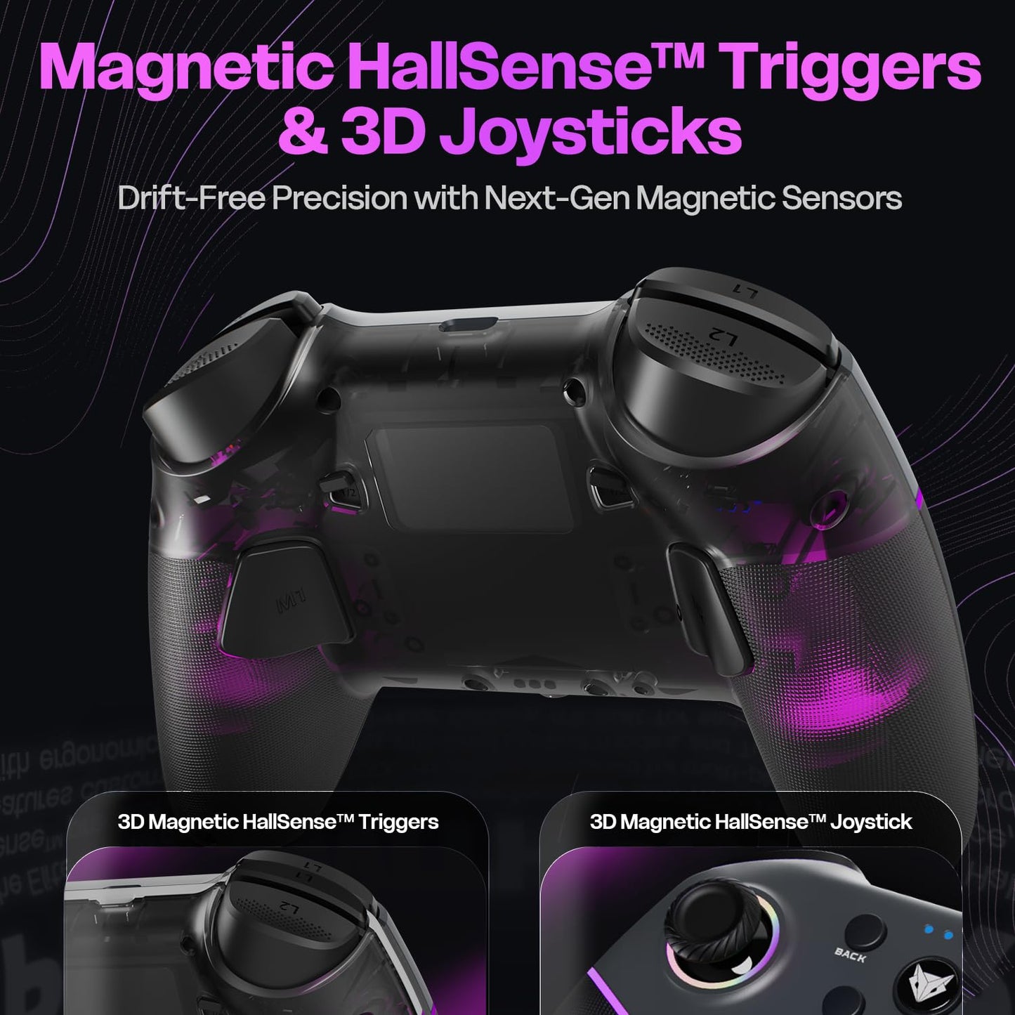 OPEN BOX EvoFox Elite X2 Pro Gaming Controller for PC, Tri-Mode 2.4G/BT/Wired Gamepad, HallSense Magnetic Triggers&Joysticks, 1000Hz Polling, RGB, Replaceable JoySticks,Turbo Mode, 16h Battery(Black