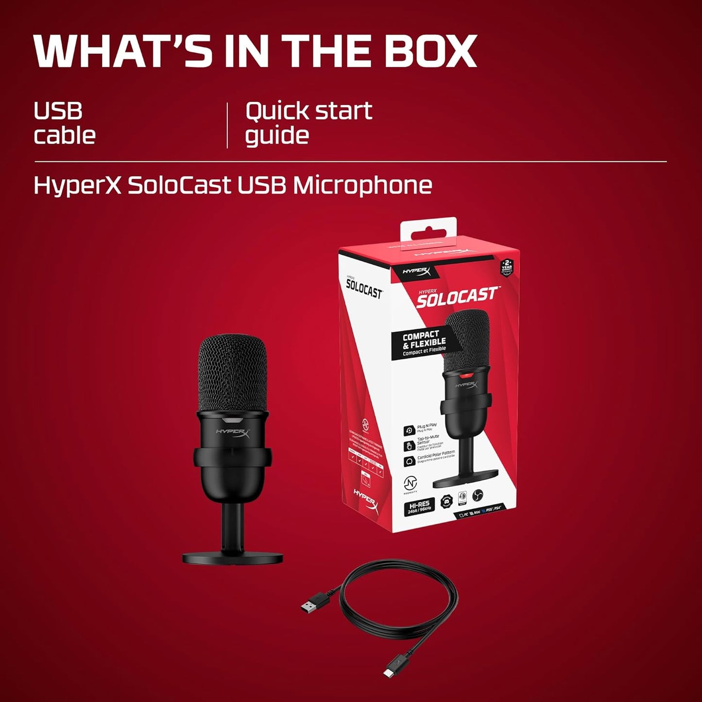 SEALED PACK HyperX Solocast-USB Condenser Gaming Unidirectional Microphone,for Pc,Ps4,and Mac