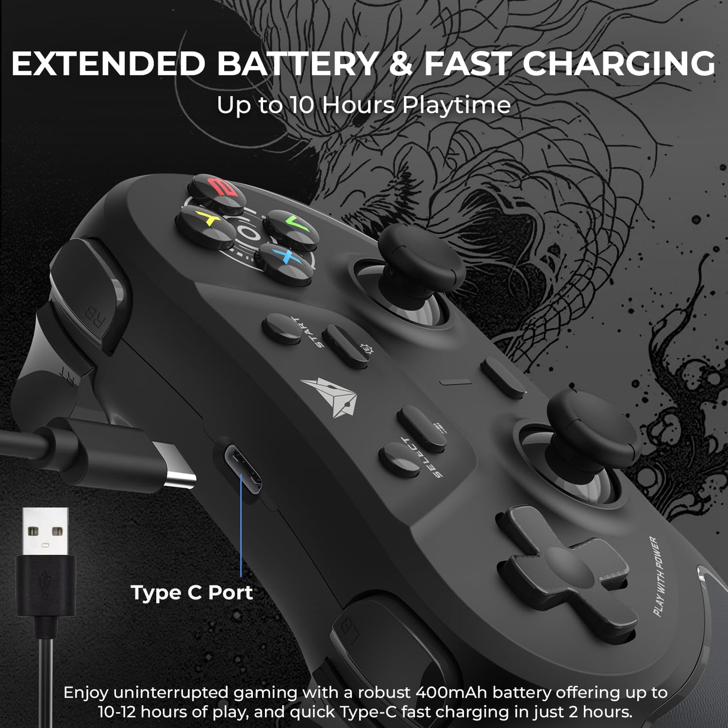 OPEN BOX EvoFox One S Universal 3-Mode Wireless Gaming Controler – HallSense™ Precision Joysticks, Bluetooth 5.0, 2.4GHz & Wired Connectivity, Macro & Precision Buttons, Fast Type-C Charging & Dual Vibration