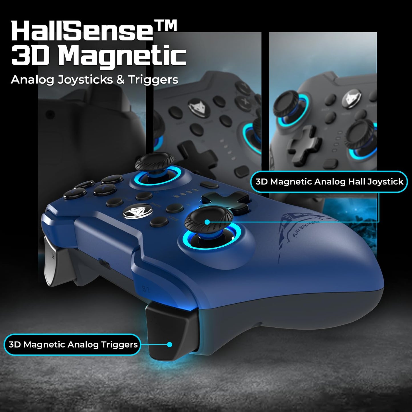 OPEN BOX EvoFox Elite X2 Wireless Gaming Controller For PC with 1000Hz Polling Rate, Dual-Mode (2.4G & Type C), Hallsense™ Magnetic Hall 3D Joysticks & Triggers, EZ Click Macros, Dual Vibration Motors(Blue)