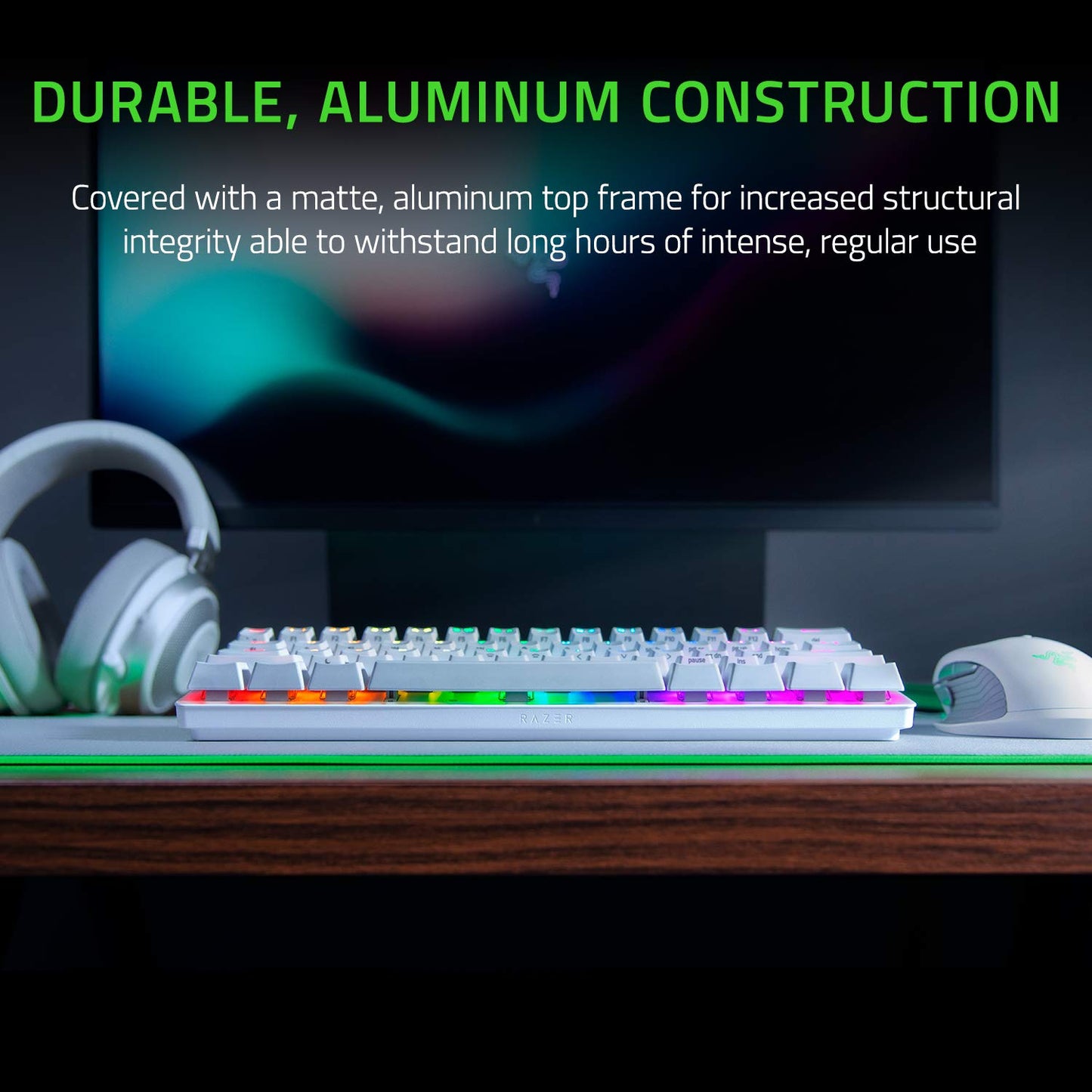 OPEN BOX Razer Huntsman Mini (with cable) - Mercury Edition - 60% Optical Gaming Keyboard (Linear Purple Switch)