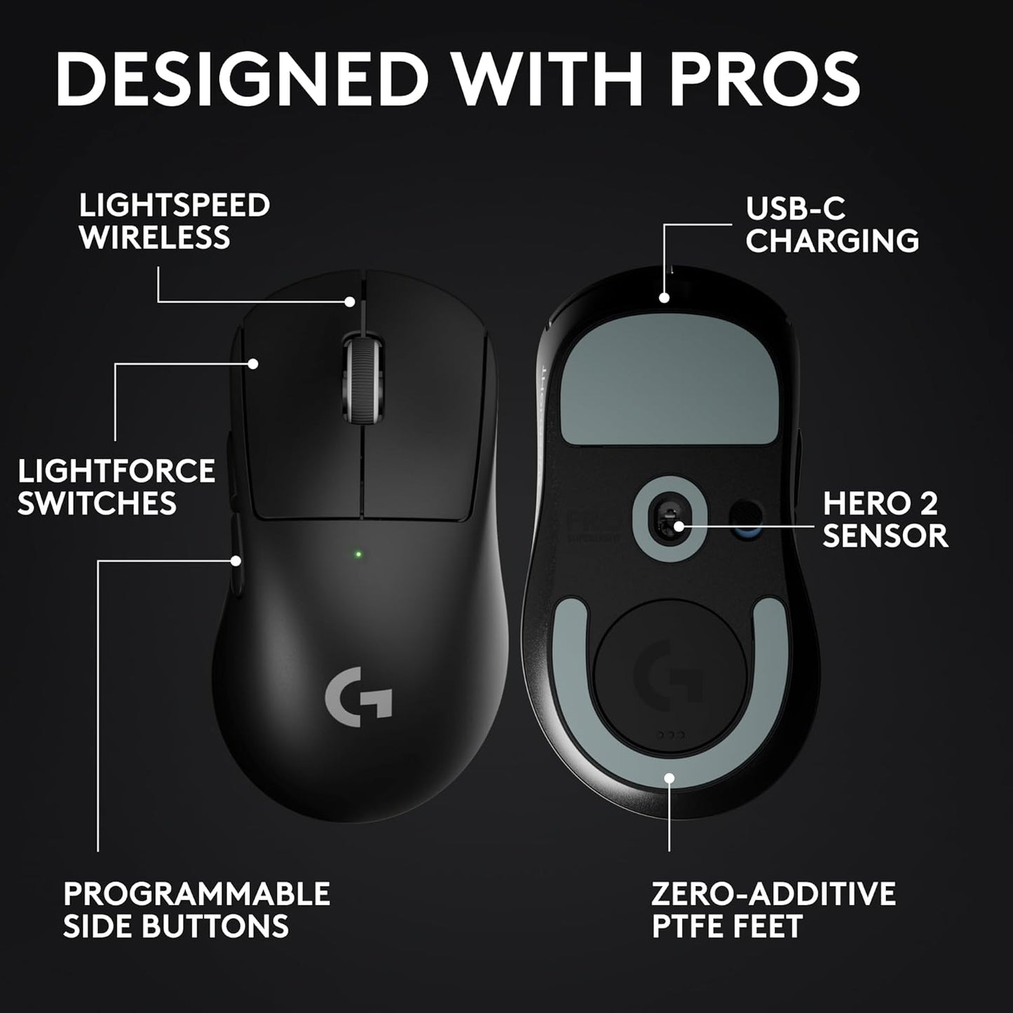 OPEN BOX Logitech G PRO X Superlight 2 DEX Lightspeed Wireless Gaming Mouse, 60g Pro-Grade Lightweight Mouse with 5 Programmable Buttons, 44k DPI Sensor, USB-C Charging, for PC/Mac - Black