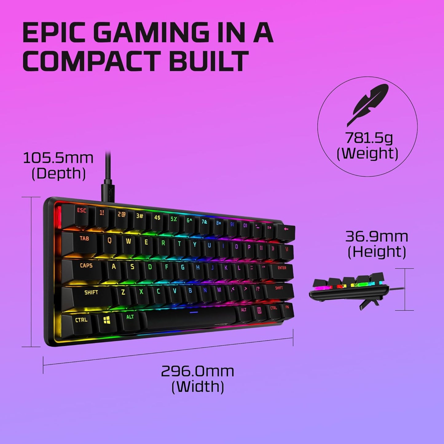 OPEN BOX HyperX Alloy Origins 60 - USB-C Mechanical Gaming Keyboard - Ultra Compact 60% Form Factor - (Aqua Switch) - Double Shot Pbt Keycaps - RGB Led Backlit - Ngenuity Software Compatible