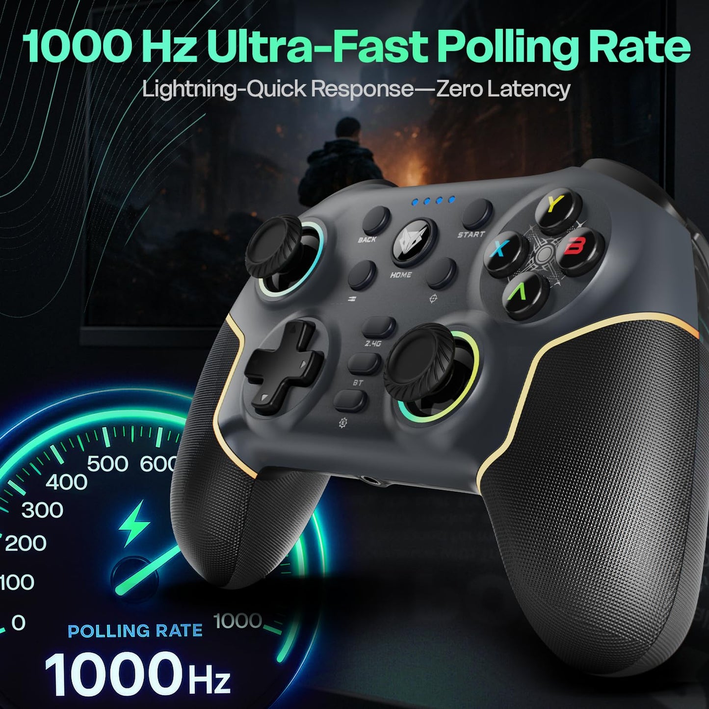 OPEN BOX EvoFox Elite X2 Pro Gaming Controller for PC, Tri-Mode 2.4G/BT/Wired Gamepad, HallSense Magnetic Triggers&Joysticks, 1000Hz Polling, RGB, Replaceable JoySticks,Turbo Mode, 16h Battery(Black