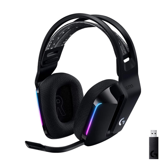 OPEN BOX Logitech G 733 Lightspeed Over Ear Wireless Gaming Headset with Suspension Headband, LIGHTSYNC RGB, Blue VO!CE Mic Technology and PRO-G Audio Drivers