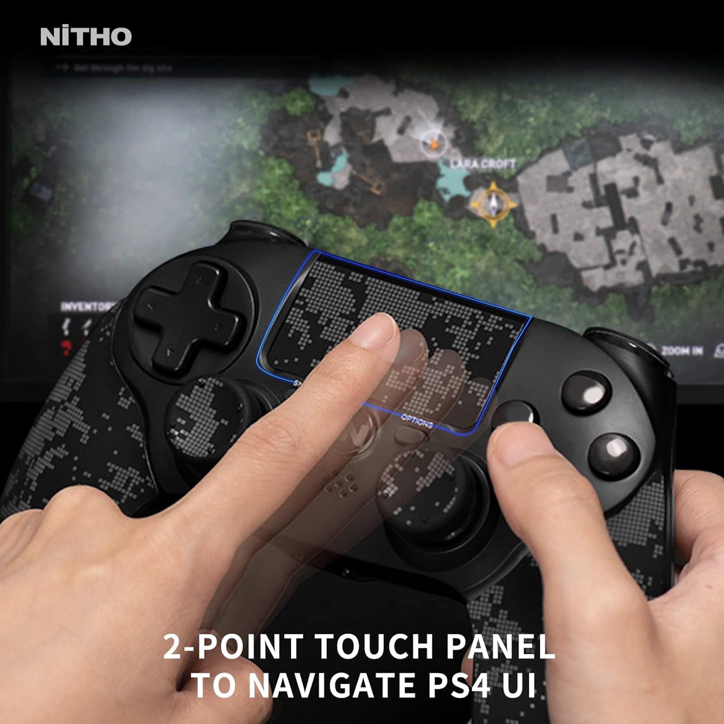 OPEN BOX Nitho ADONIS Wireless Controller for PS4, PC, iOS & Android, PS5 (with PS4 Games Only), Gamepad Joystick with Dual Vibration | 6-Axis Motion Sensor | Touchpad | Built-in Speaker | 3.5 mm Jack - Camo