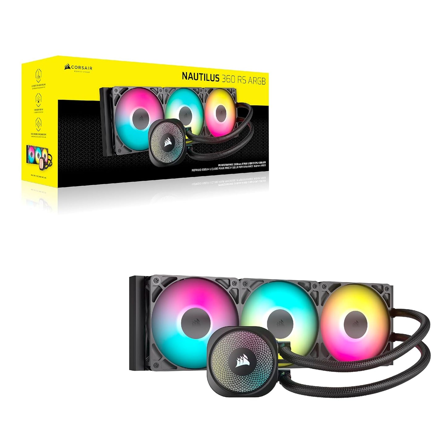 SEALED PACK Corsair Nautilus ARGB Liquid CPU Cooler 360mm AIO Low-Noise Direct Motherboard Connection Daisy-Chain Intel LGA 1851/1700, AMD AM5/AM4 3X RS120 ARGB Fans Included Black