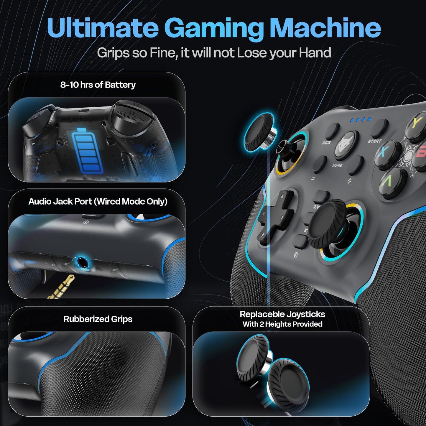 OPEN BOX EvoFox Elite X2 Pro Gaming Controller for PC, Tri-Mode 2.4G/BT/Wired Gamepad, HallSense Magnetic Triggers&Joysticks, 1000Hz Polling, RGB, Replaceable JoySticks,Turbo Mode, 16h Battery(Black