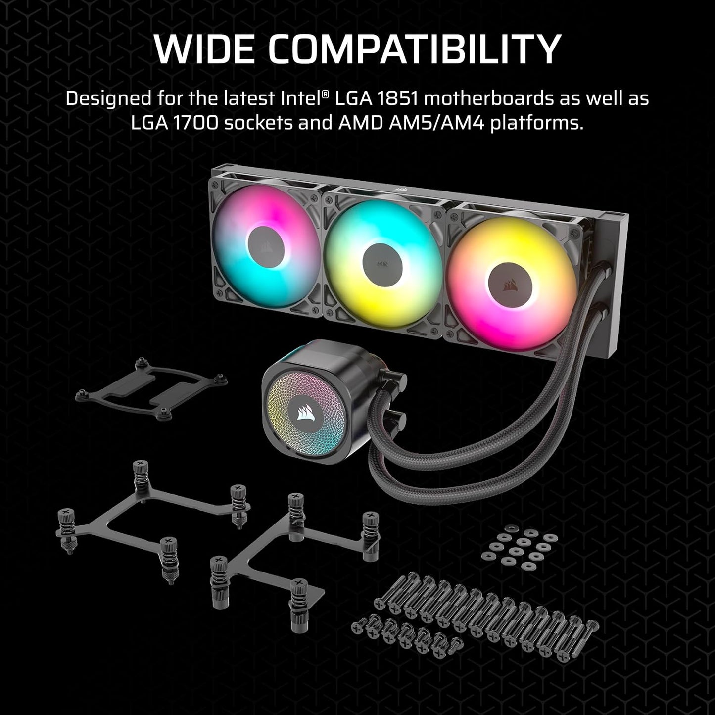 SEALED PACK Corsair Nautilus ARGB Liquid CPU Cooler 360mm AIO Low-Noise Direct Motherboard Connection Daisy-Chain Intel LGA 1851/1700, AMD AM5/AM4 3X RS120 ARGB Fans Included Black