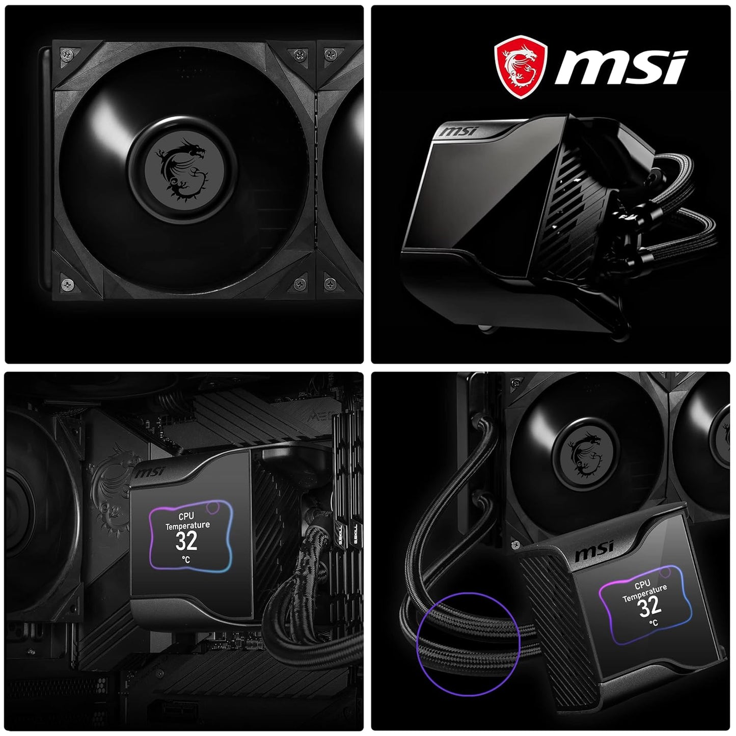 SEALED PACK MSI MEG CORELIQUID S280 Premium Liquid Cooler | AIO CPU Liquid Cooler | 280 Radiator | 2.4" IPS Display | 2 x 140mm Fans, Silent Fan | Asetek 7th Gen | Water Block Fan | LGA 1700 Compatibility