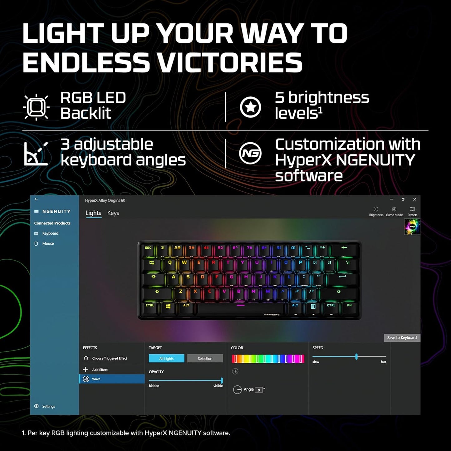 OPEN BOX HyperX Alloy Origins 60 - USB-C Mechanical Gaming Keyboard - Ultra Compact 60% Form Factor - (Aqua Switch) - Double Shot Pbt Keycaps - RGB Led Backlit - Ngenuity Software Compatible