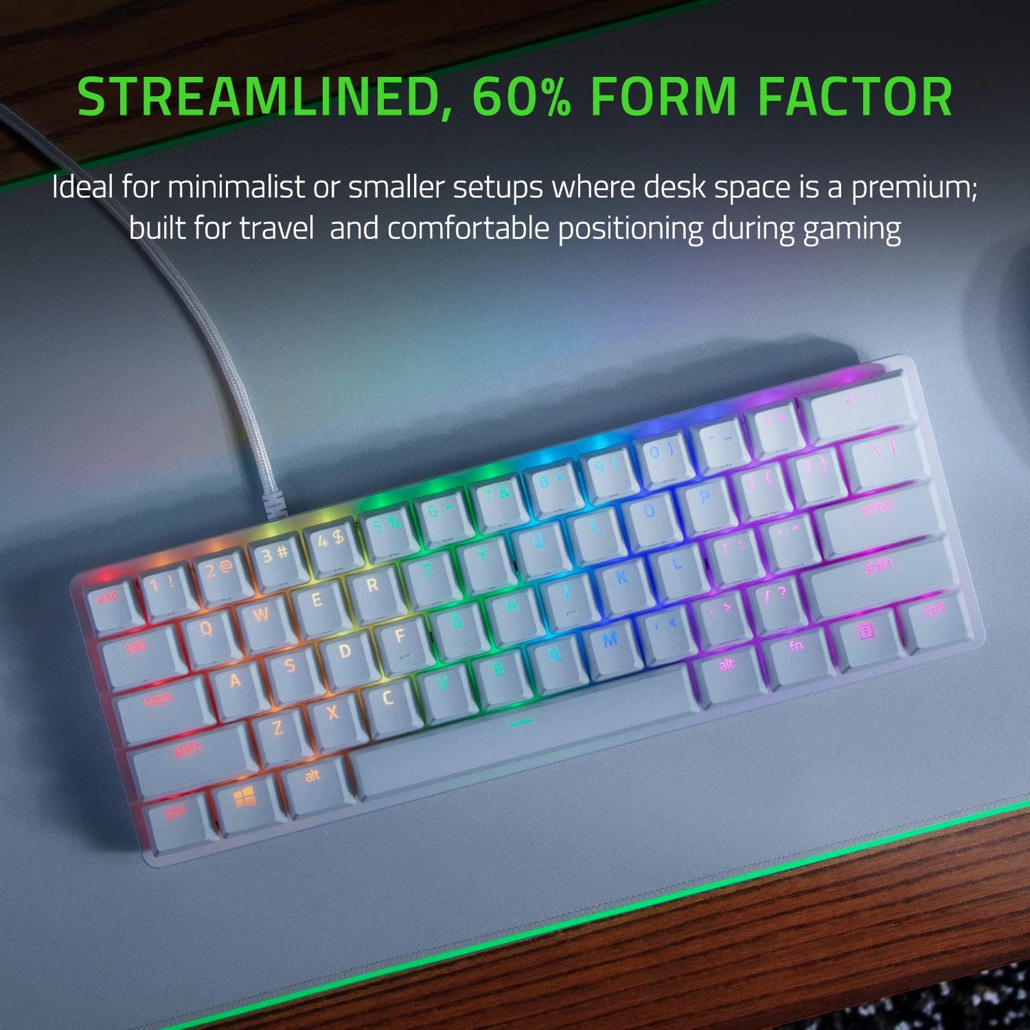 OPEN BOX Razer Huntsman Mini (with cable) - Mercury Edition - 60% Optical Gaming Keyboard (Linear Purple Switch)