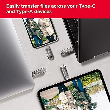 OPEN BOX SanDisk Ultra Dual Drive Luxe Type-C 256GB, OTG, Upto 400MB/S, usb2.0 Pendrive, Silver, 5Y Warranty