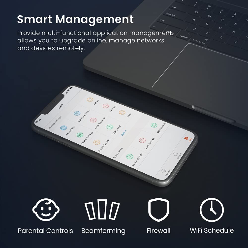 OPEN BOX Tenda AC10 AC1200 Wireless Smart Dual-Band Gigabit WiFi Router, MU-MIMO, 4 Gigabit Ports, 867Mbps/5 GHz+ 300Mbps /2.4GHz, Support VPN Server, WiFi Schedule, (Black, Not a Modem)