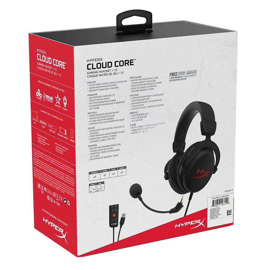 OPEN BOX Hyper X Cloud Core+7.1 Surround Gaming Headset with Mic - Black - Wired