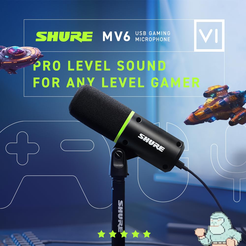 OPEN BOX Shure MV6 Gaming Microphone, Dynamic USB PC Mic for Gaming & Streaming