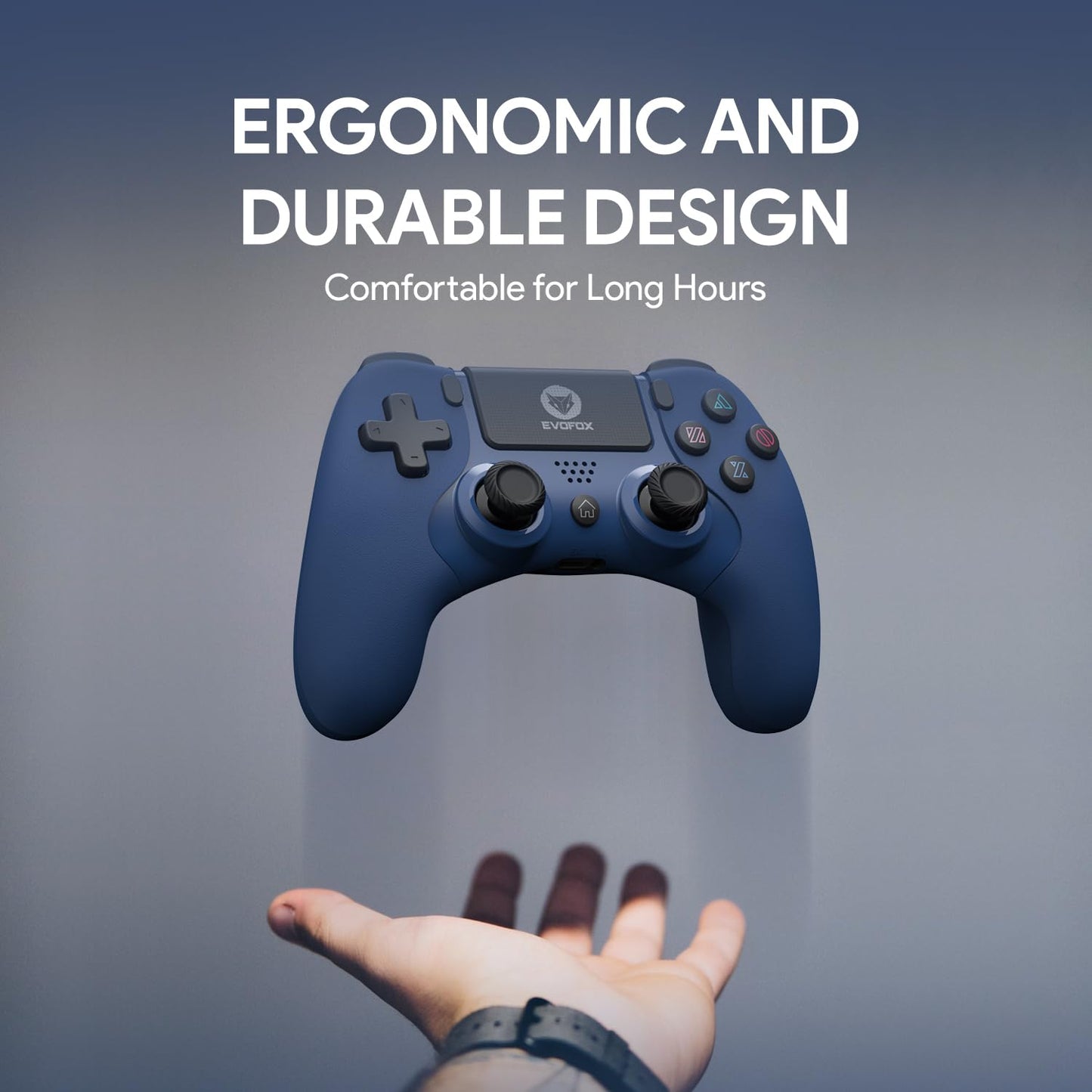 OPEN BOX EvoFox Elite Play ps4 controller dualshock 4, iPad & iPhones | Bluetooth 5 | Dual Vibration | 6 Axis Gyro Sensor | 10 Hours of Game Play | Touch Panel | Built in Speaker | 3.5 mm Headset Port (Blue)