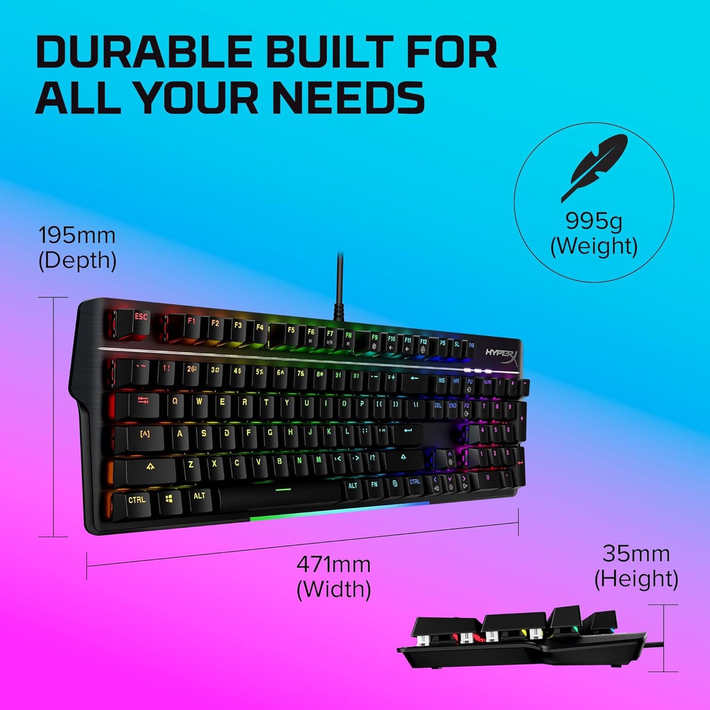 OPEN BOX HyperX Alloy Mkw100 Mechanical Gaming Keyboard, Dynamic RGB Lighting, Onboard Memory to Save Lighting Profiles, Dust-Proof Mechanical Switches