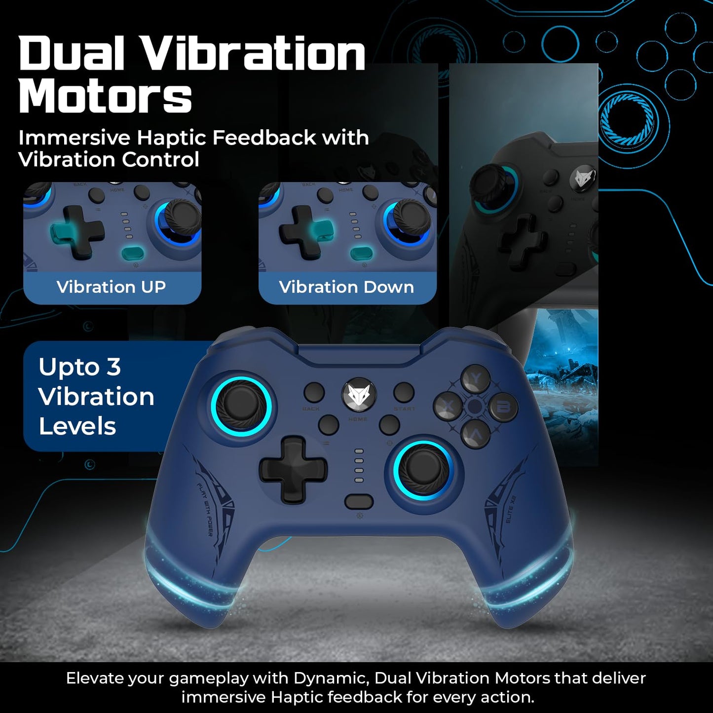 OPEN BOX EvoFox Elite X2 Wireless Gaming Controller For PC with 1000Hz Polling Rate, Dual-Mode (2.4G & Type C), Hallsense™ Magnetic Hall 3D Joysticks & Triggers, EZ Click Macros, Dual Vibration Motors(Blue)