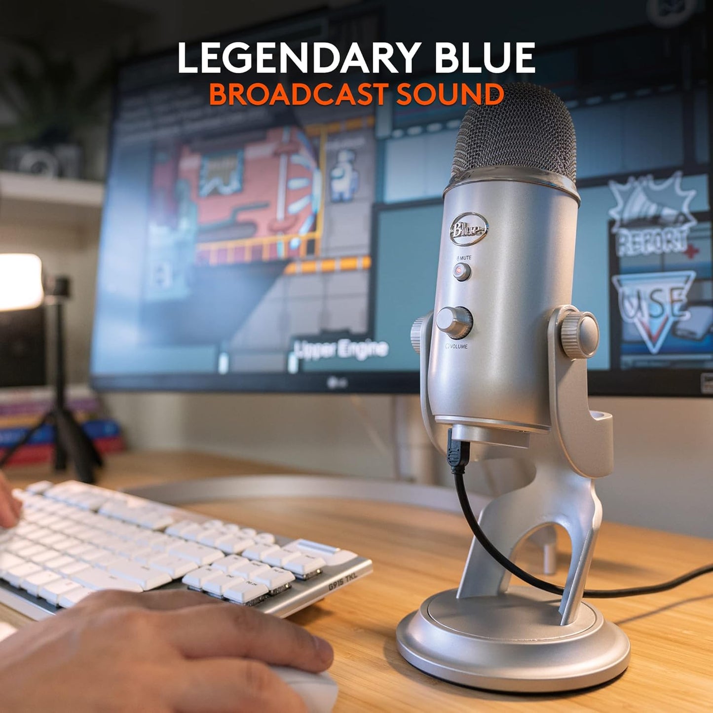 SEALED PACK Logitech Blue Yeti USB Microphone for Recording, Streaming, Gaming, Podcasting on PC and Mac, Condenser Mic for Laptop or Computer with Blue VO!CE Effects, Adjustable Stand, Plug and Play - Silver