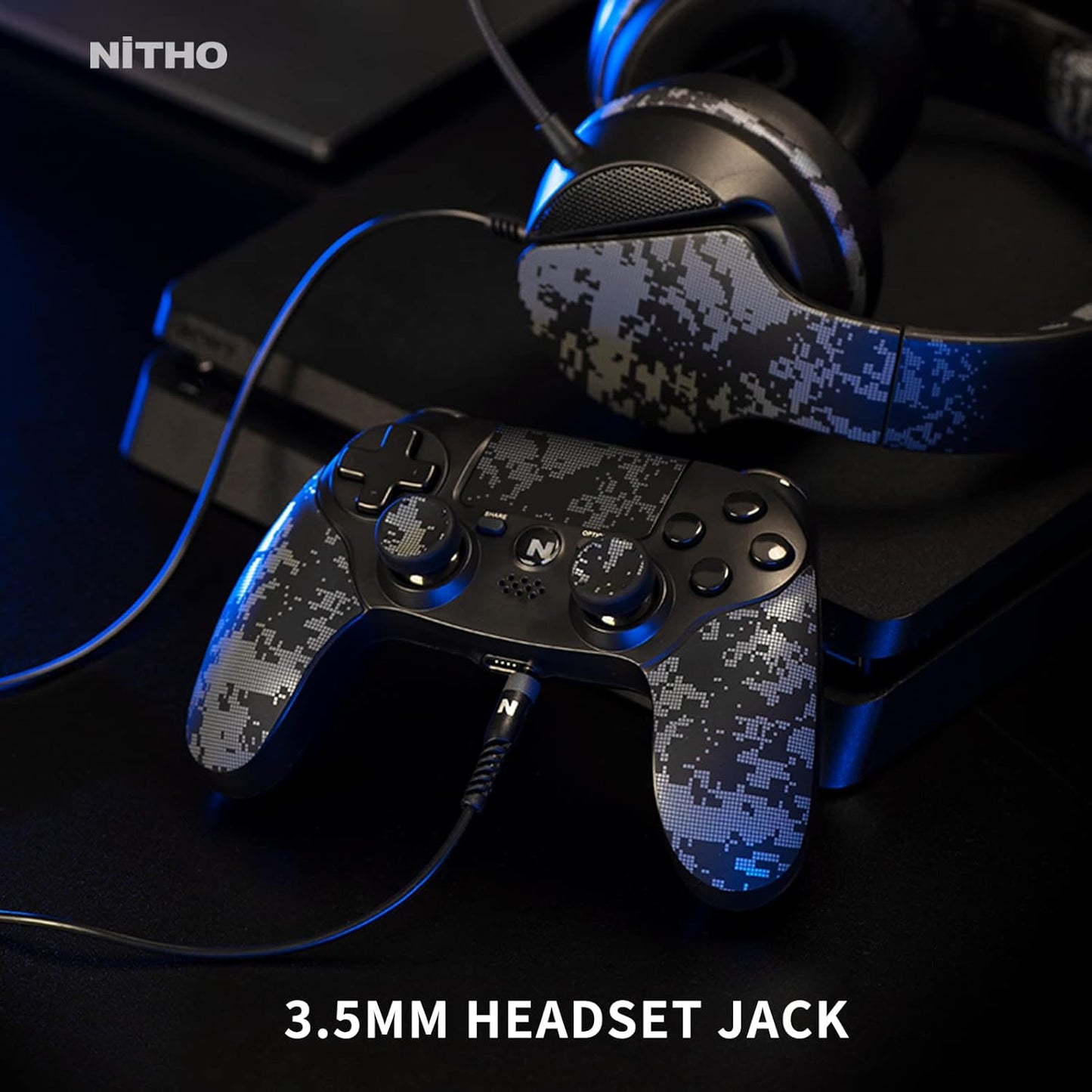 OPEN BOX Nitho ADONIS Wireless Controller for PS4, PC, iOS & Android, PS5 (with PS4 Games Only), Gamepad Joystick with Dual Vibration | 6-Axis Motion Sensor | Touchpad | Built-in Speaker | 3.5 mm Jack - Camo