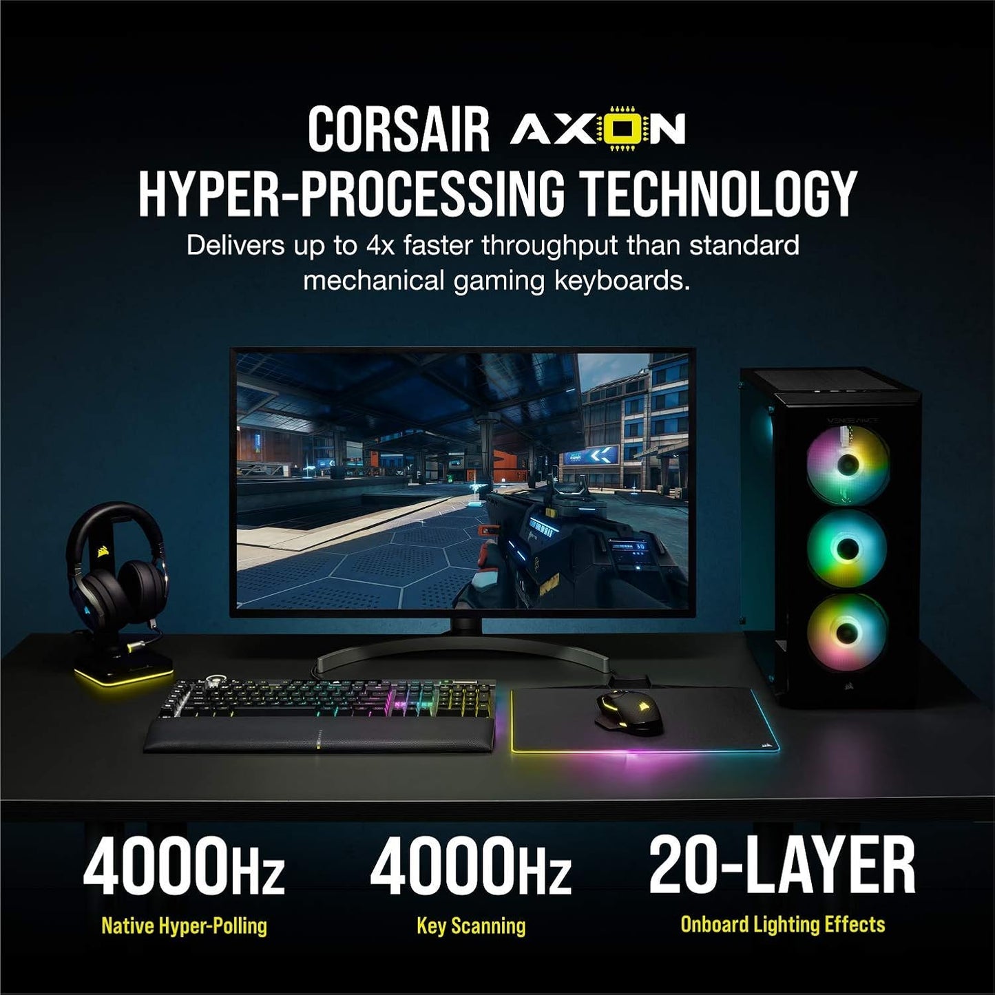 OPEN BOX Corsair K100 RGB Optical-Mechanical USB Gaming Keyboard with OPX RGB Optical-Mechanical Key Switches and AXON Hyper Processing Technology for 4X Faster and 44-Zone RGB Light Edge (Black)