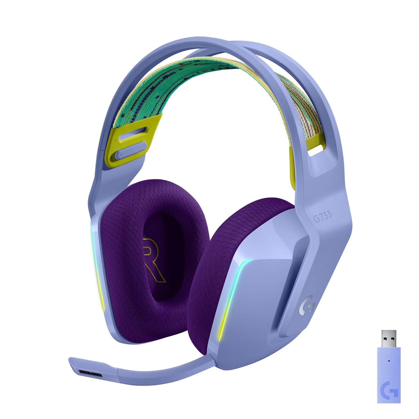 OPEN BOX Logitech G 733 Lightspeed Over Ear Wireless Gaming Headset with Suspension Headband, LIGHTSYNC RGB, Blue VO!CE Mic Technology and PRO-G Audio Drivers