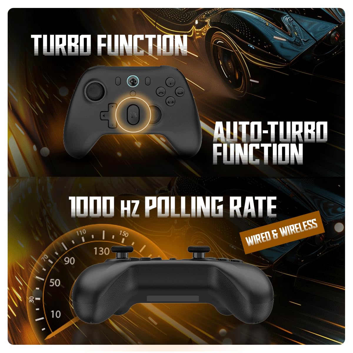OPEN BOX Cosmic Byte Blitz Wireless + Wired Controller for PC, Hall Effect Joystick & Triggers, 1000Hz Polling Rate, Adjustable Vibration, Turbo & Auto Turbo (Black)