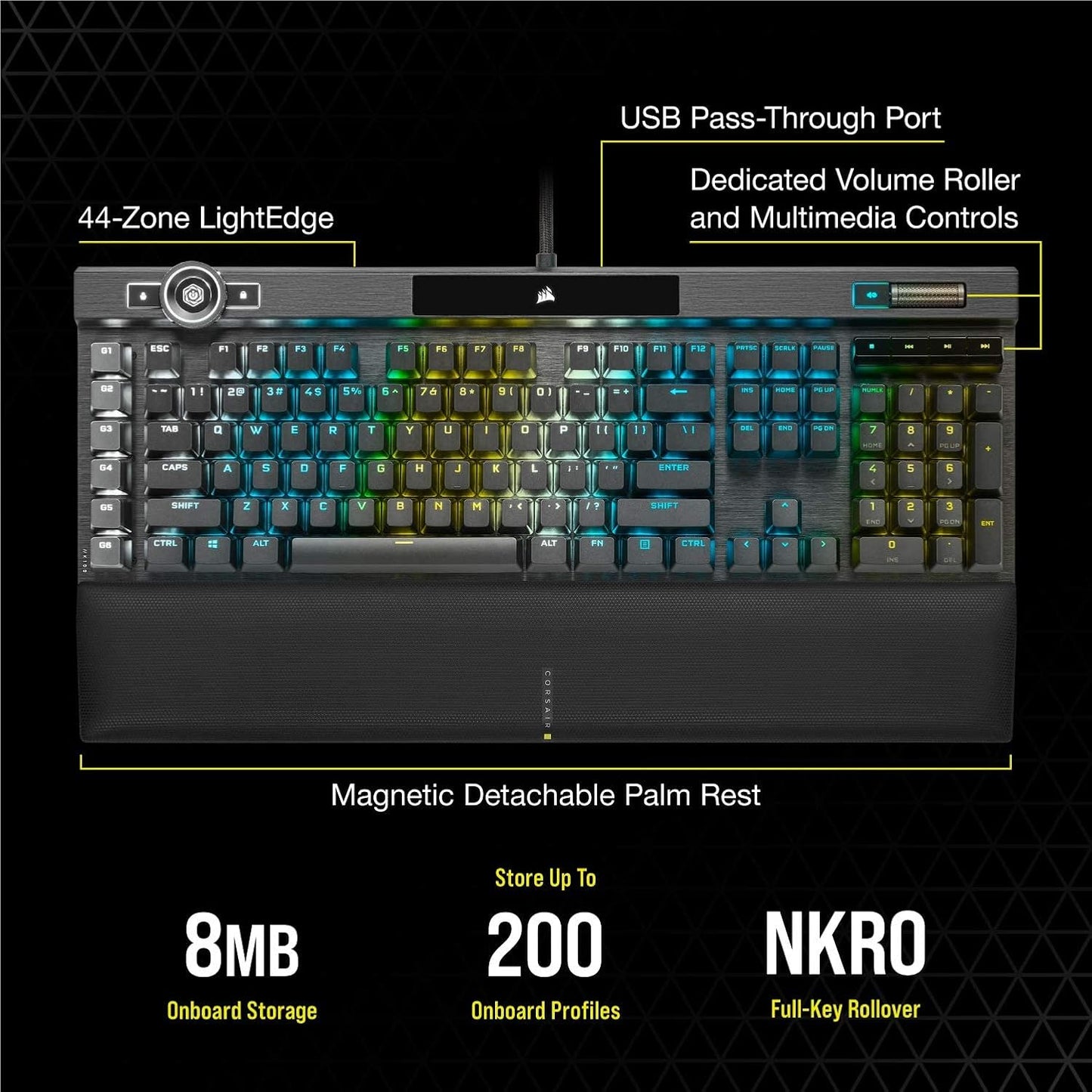 OPEN BOX Corsair K100 RGB Optical-Mechanical USB Gaming Keyboard with OPX RGB Optical-Mechanical Key Switches and AXON Hyper Processing Technology for 4X Faster and 44-Zone RGB Light Edge (Black)