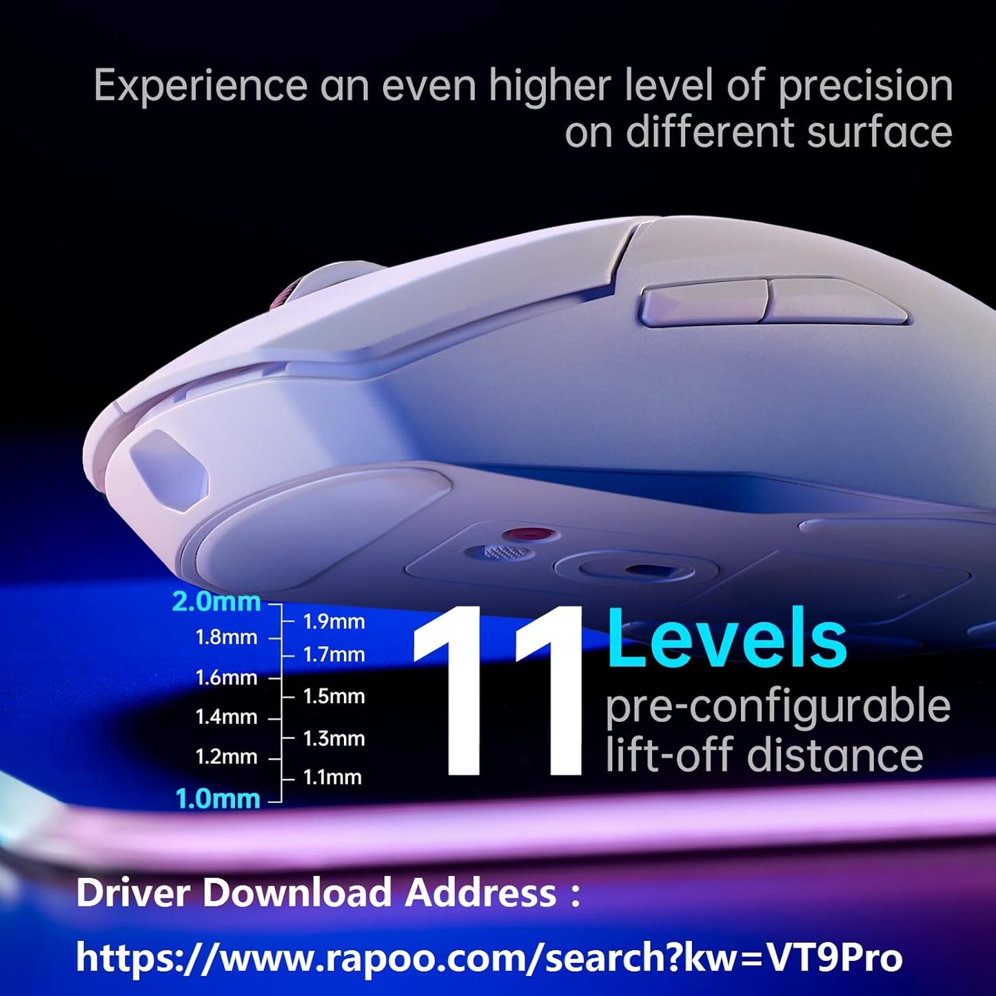 OPEN BOX Rapoo VT9PRO Superlight Wireless Gaming Mouse - PAW 3398 Esports Sensor, 50-26000 DPI, 1K+4K Polling Rate, 1ms Response Time, 68g Lightweight, 10 Buttons, 160H Battery, On Board Memory