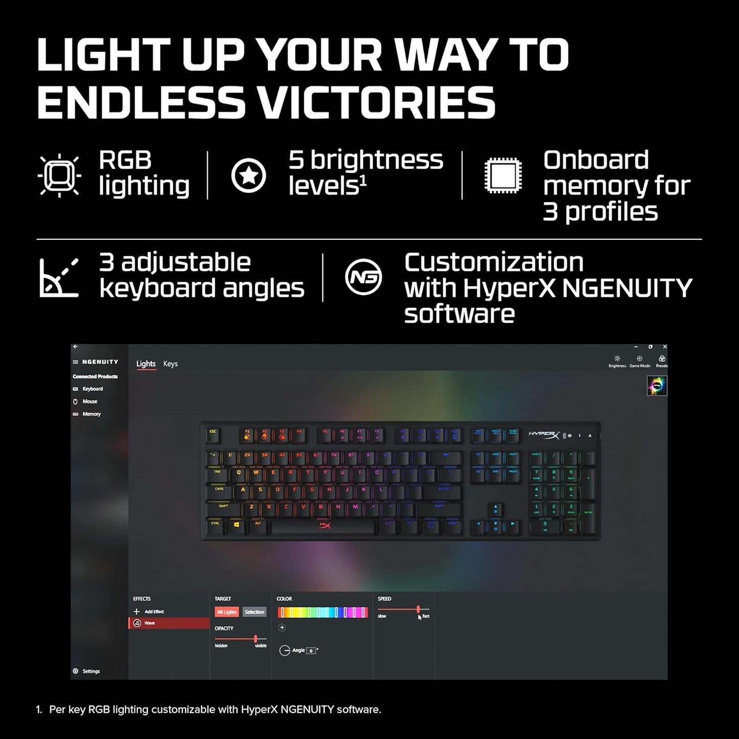 OPEN BOX HyperX Alloy Origins Mechanical USB Gaming Keyboard Software-Controlled Light and Macro Customization, Compact Form Factor, Clicky Switch, Blue, RGB LED Backlit, Black