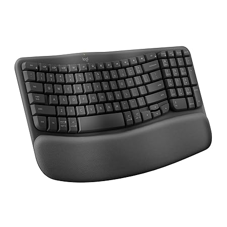 OPEN BOX Logitech Wave Keys Wireless Ergonomic Keyboard with Cushioned Palm Rest, Comfortable Natural Typing, Easy-Switch, Bluetooth, Logi Bolt Receiver, for Multi-OS, Windows/Mac - Graphite